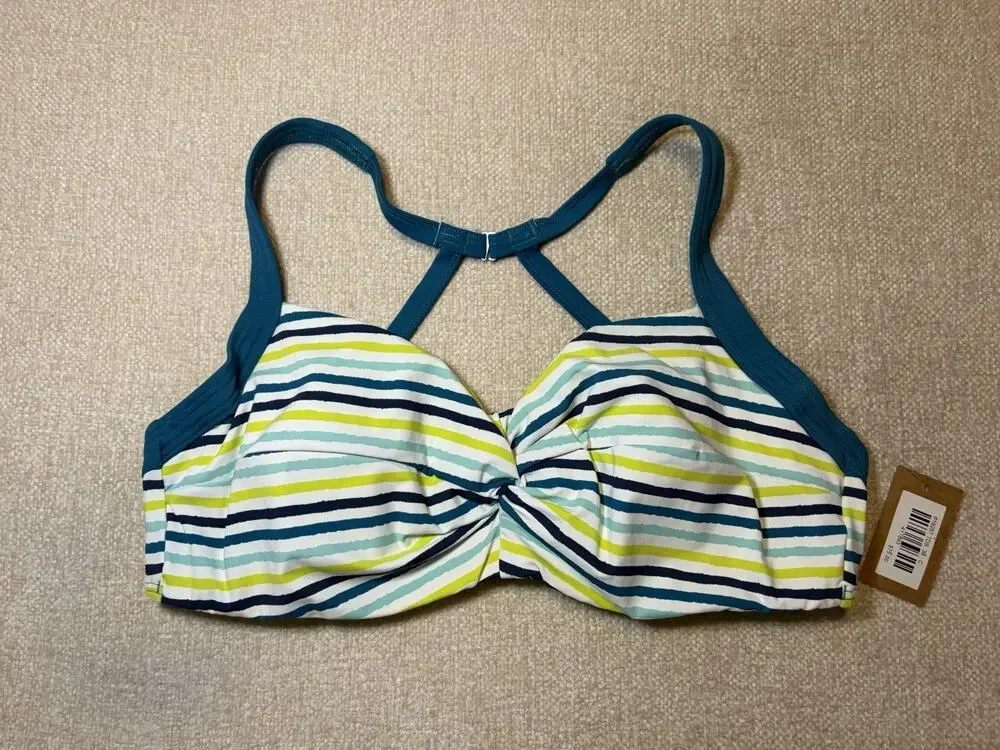 New Title Nine Women's Pele Bikini Top Stripes Underwire Bra Teal Blue Size 38C - Picture 1 of 5